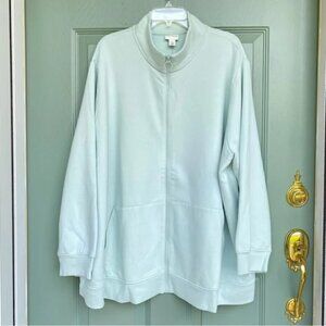 Fleece Jacket Zip Up Mock Neck Leisure Athletic Aqua Green Size 3X Ava & Viv